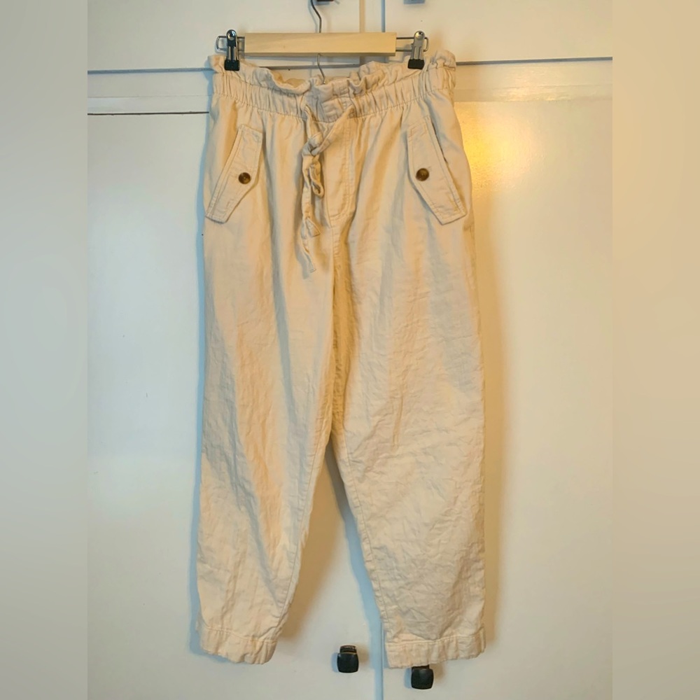 LOFT LINEN PAPERBAG WAISTE PANTS